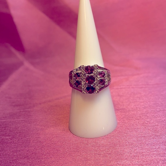 Raspberry Color Rhodolite & White Zircon Ring - Picture 14 of 14